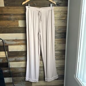 Cozy Earth Bamboo Stretch-Knit Pajama Pants Blush Pink L Tall Wide Leg Piping